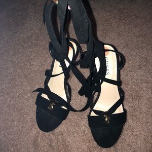 Black GUESS strap up wedges